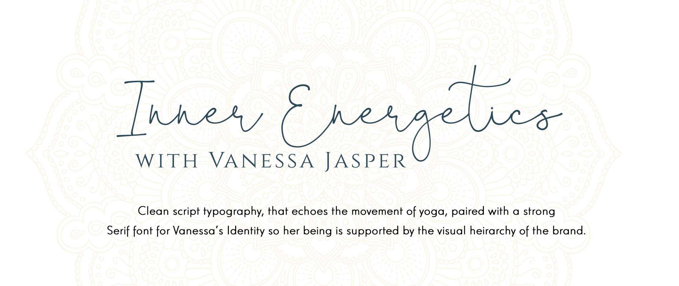 Inner Energetics typography design featuring a flowing script paired with an elegant serif font over a soft mandala backdrop. The style reflects the refined spiritual branding aesthetic created by Aquarian Creative and Aurelia Corvinus.